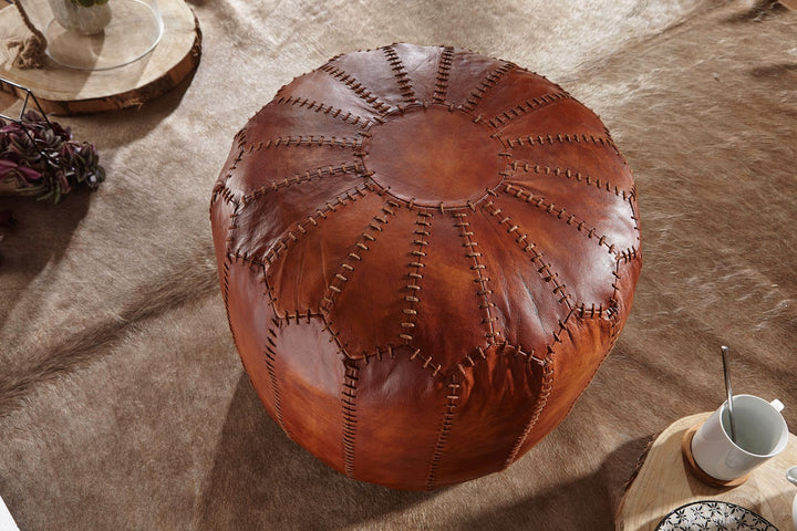 Orientalischer Echtleder Sitzhocker_ Strapazierfähig &amp;amp; Gemütlich_ Braun - KADIMA DESIGN_Größe_ 52x52x40 cm_