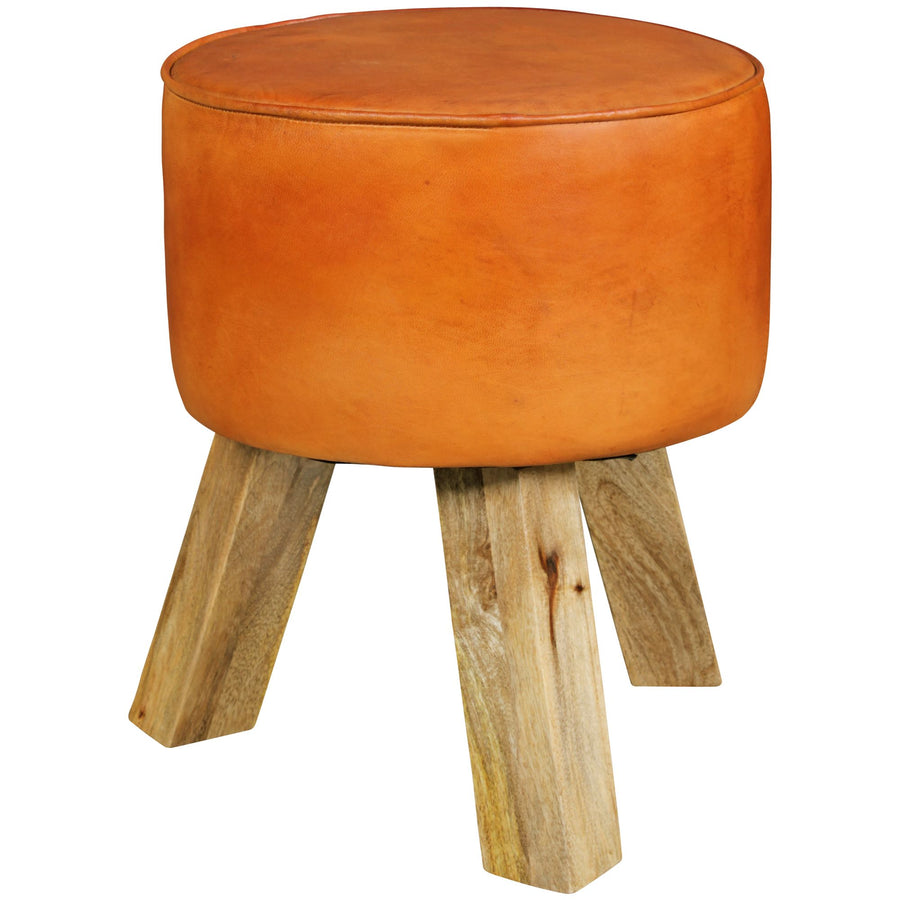 KADIMA DESIGN Moderner Country-Stil Sitzhocker aus echtem Ziegenleder - Robustes Holzgestell - Handgefertigt_Braun_#sku_BARWL5.102#