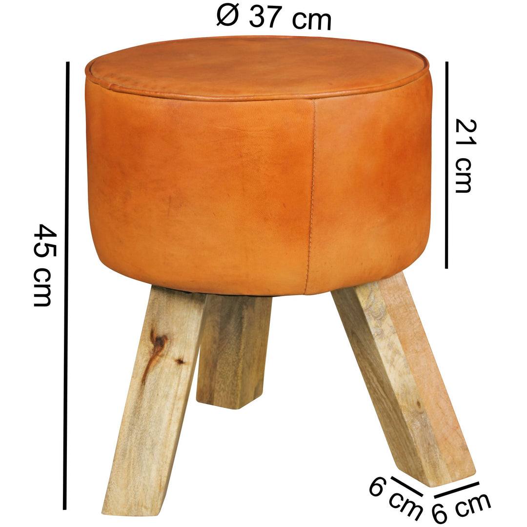 Country-Stil Sitzhocker_ Ziegenleder_ Holzgestell_ 45 cm - Robust &amp; Handgefertigt - KADIMA DESIGN_Größe_ 37x37x45 cm_