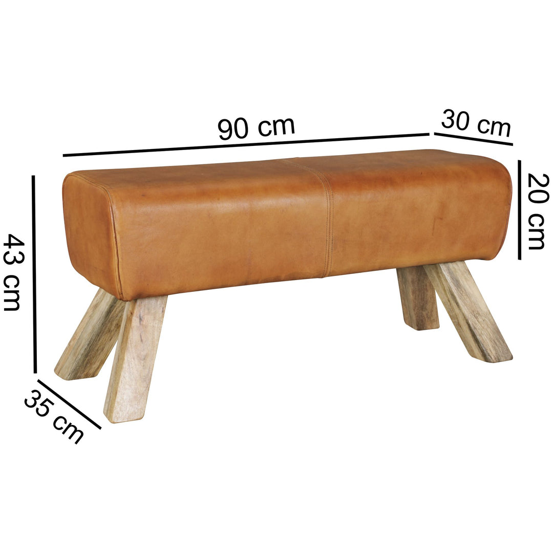 Sportlicher Sitzhocker_ Braun_ Leder_ Mango-Holz_ 90x30x43 cm - Modern &amp; Stabil - KADIMA DESIGN_Größe_ 90x30x43 cm_