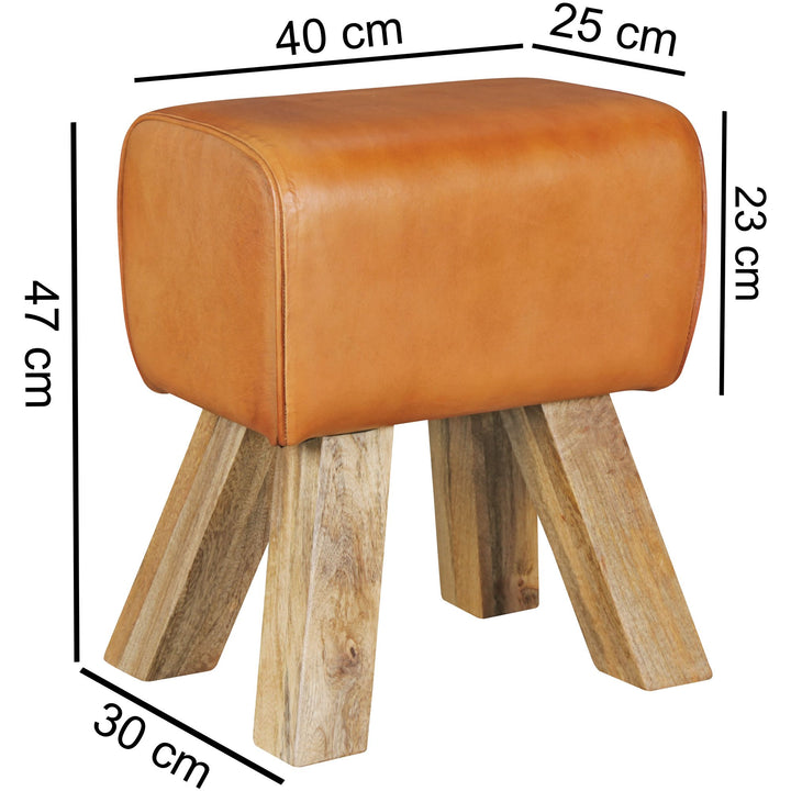 Retro Turnhocker aus Echtleder und Holz_ stabil und luxuriös_ handgefertigt - KADIMA DESIGN_Farbe_ Braun_ Material_ Leder_ Größe_ 40x30x47 cm_