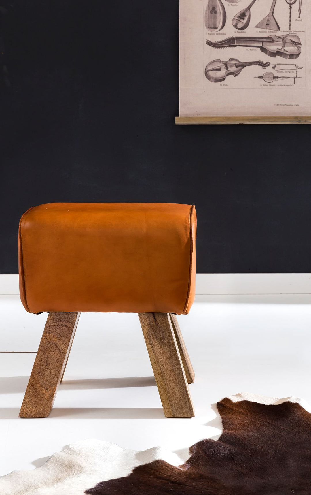 Retro Turnhocker aus Echtleder und Holz_ stabil und luxuriös_ handgefertigt - KADIMA DESIGN_Farbe_ Braun_ Material_ Leder_ Größe_ 40x30x47 cm_