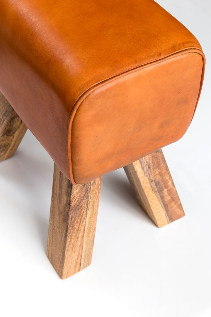 Retro Turnhocker aus Echtleder und Holz_ stabil und luxuriös_ handgefertigt - KADIMA DESIGN_Farbe_ Braun_ Material_ Leder_ Größe_ 40x30x47 cm_