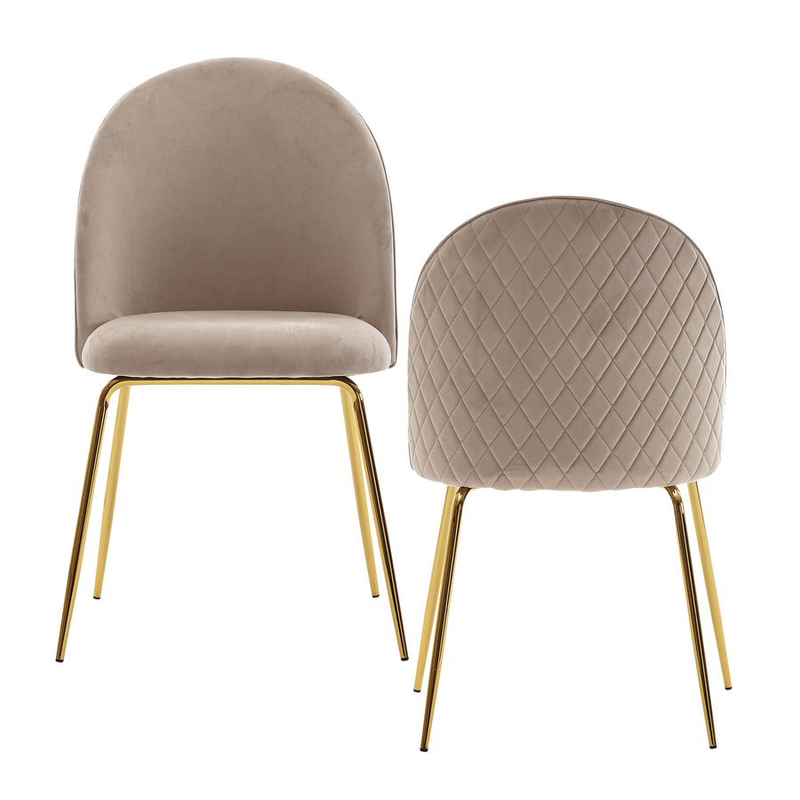 Skandinavischer Esszimmerstuhl 2er Set POLLY_ Diamantrückenmuster_ Samtbezug_ lackiertes Eisengestell_ 53x86x50 cm_ Beige/Grün - KADIMA DESIGN_Farbe_ Beige_ Größe_ 53x50x87 cm_