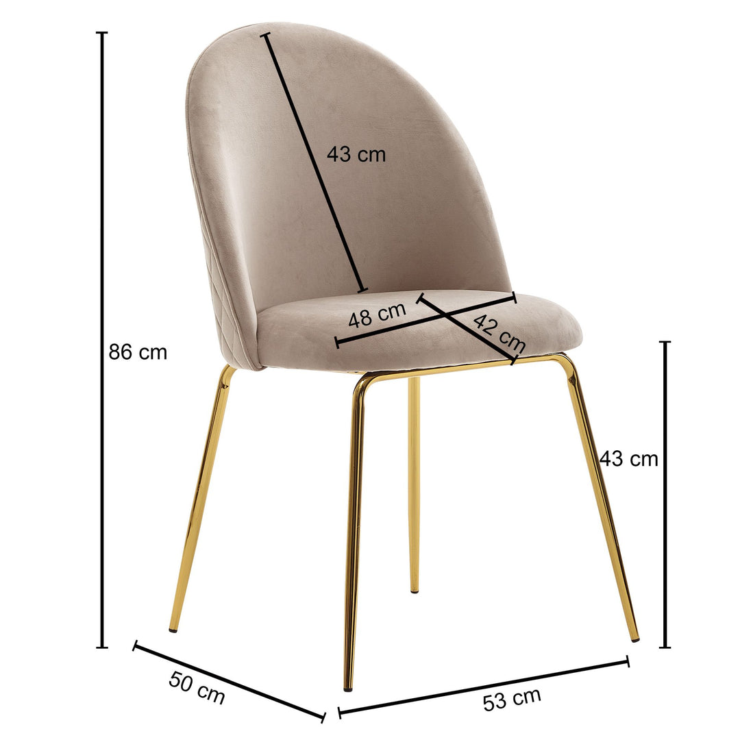 Skandinavischer Esszimmerstuhl 2er Set POLLY_ Diamantrückenmuster_ Samtbezug_ lackiertes Eisengestell_ 53x86x50 cm_ Beige/Grün - KADIMA DESIGN_Farbe_ Beige_ Größe_ 53x50x87 cm_