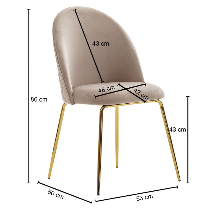Skandinavischer Esszimmerstuhl 2er Set POLLY_ Diamantrückenmuster_ Samtbezug_ lackiertes Eisengestell_ 53x86x50 cm_ Beige/Grün - KADIMA DESIGN_Farbe_ Beige_ Größe_ 53x50x87 cm_