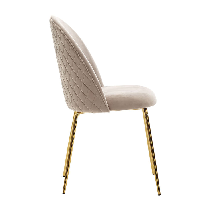 Skandinavischer Esszimmerstuhl 2er Set POLLY_ Diamantrückenmuster_ Samtbezug_ lackiertes Eisengestell_ 53x86x50 cm_ Beige/Grün - KADIMA DESIGN_Farbe_ Beige_ Größe_ 53x50x87 cm_