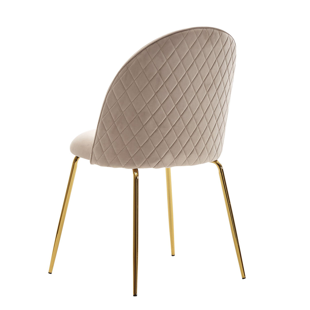 Skandinavischer Esszimmerstuhl 2er Set POLLY_ Diamantrückenmuster_ Samtbezug_ lackiertes Eisengestell_ 53x86x50 cm_ Beige/Grün - KADIMA DESIGN_Farbe_ Beige_ Größe_ 53x50x87 cm_