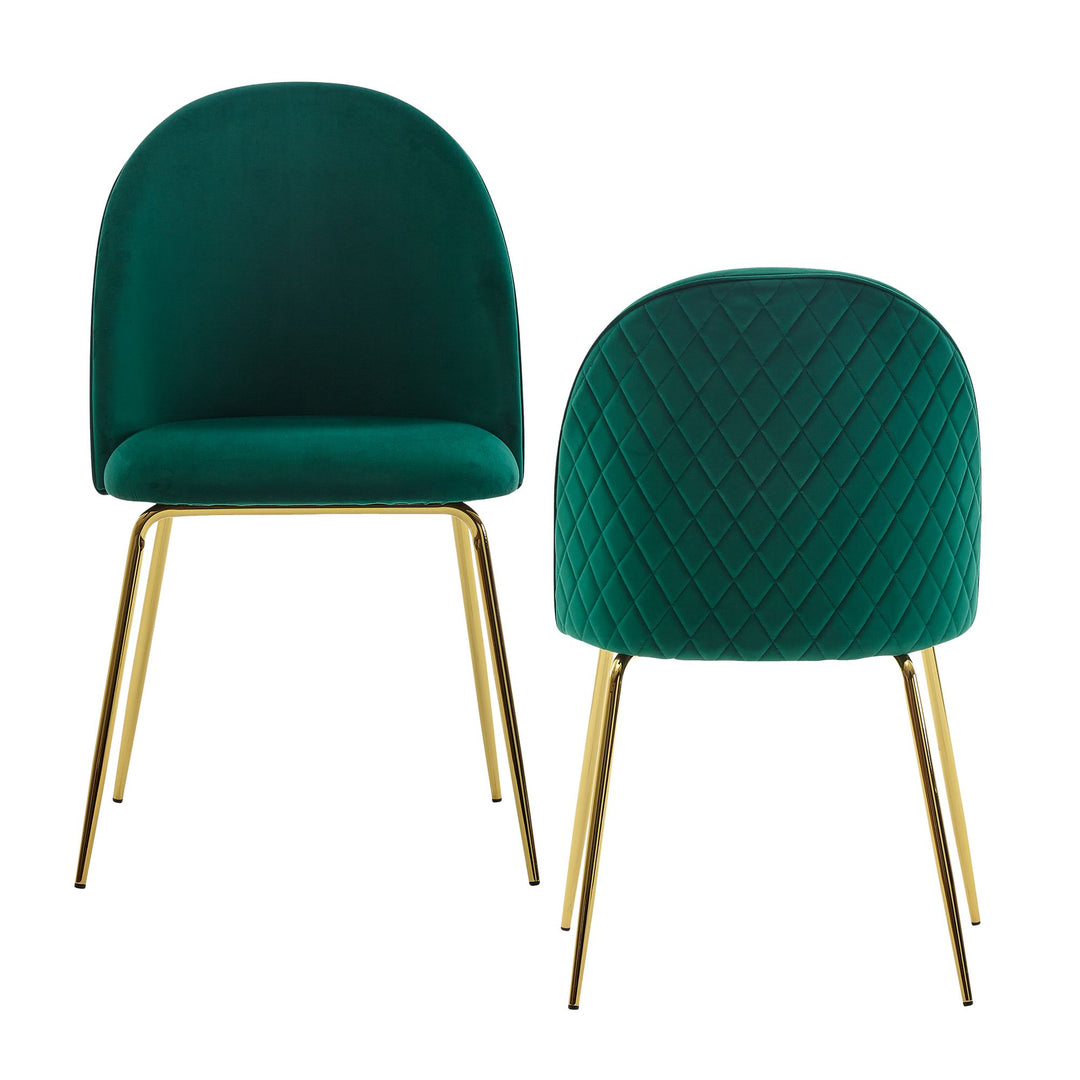 Skandinavischer Esszimmerstuhl 2er Set POLLY_ Diamantrückenmuster_ Samtbezug_ lackiertes Eisengestell_ 53x86x50 cm_ Beige/Grün - KADIMA DESIGN_Farbe_ Grün_ Größe_ 53x50x87 cm_