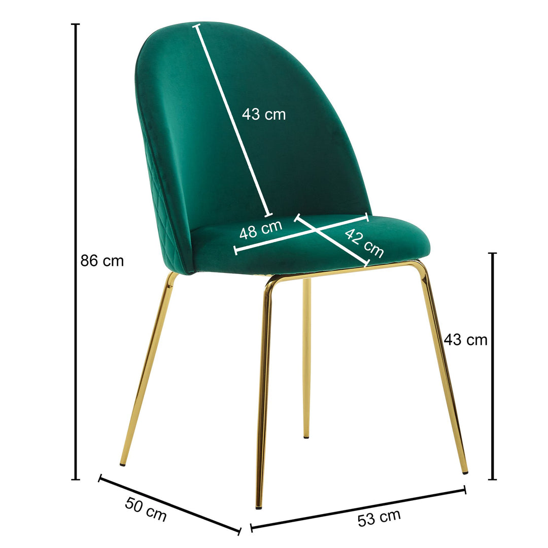 Skandinavischer Esszimmerstuhl 2er Set POLLY_ Diamantrückenmuster_ Samtbezug_ lackiertes Eisengestell_ 53x86x50 cm_ Beige/Grün - KADIMA DESIGN_Farbe_ Grün_ Größe_ 53x50x87 cm_
