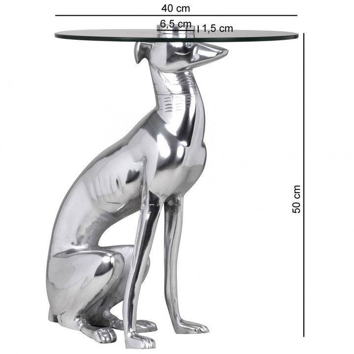 Windhund Skulptur Deko Beistelltisch_ Aluminium/Glas - Handgefertigt_ Einzigartig - KADIMA DESIGN_Größe_ 40x40x50 cm_#sku_BARWL1.628#