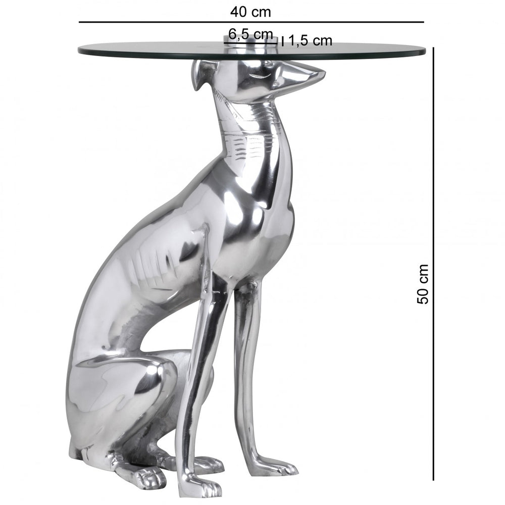 Windhund Skulptur Deko Beistelltisch_ Aluminium/Glas - Handgefertigt_ Einzigartig - KADIMA DESIGN_Größe_ 40x40x50 cm_