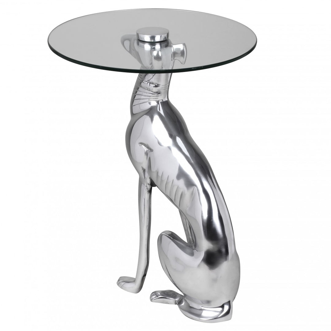 Windhund Skulptur Deko Beistelltisch_ Aluminium/Glas - Handgefertigt_ Einzigartig - KADIMA DESIGN_Größe_ 40x40x50 cm_