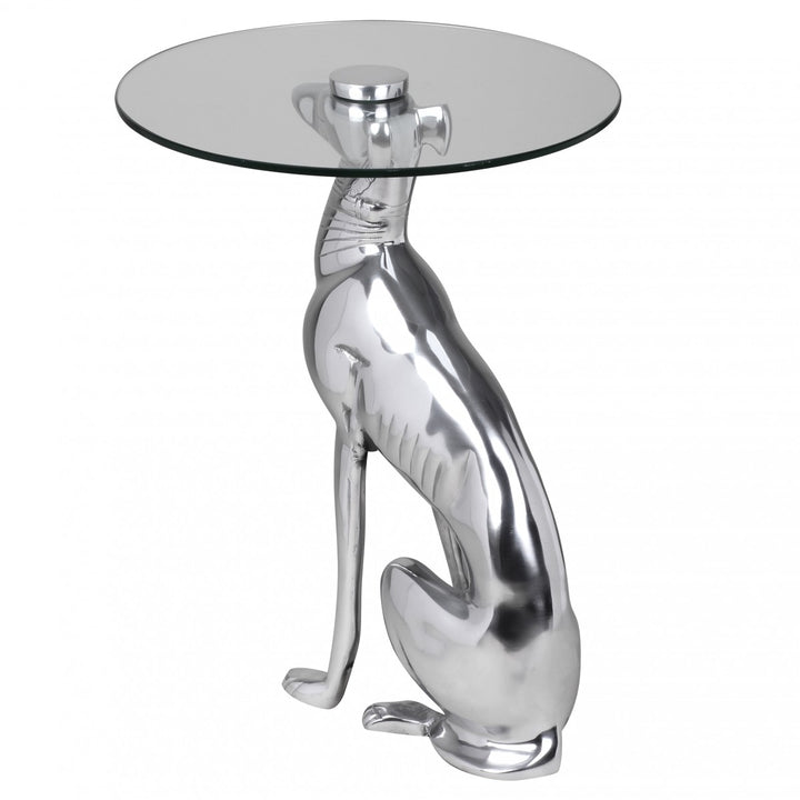 Windhund Skulptur Deko Beistelltisch_ Aluminium/Glas - Handgefertigt_ Einzigartig - KADIMA DESIGN_Größe_ 40x40x50 cm_