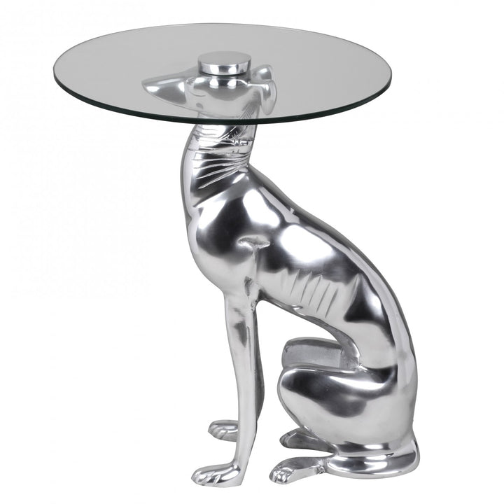 Windhund Skulptur Deko Beistelltisch_ Aluminium/Glas - Handgefertigt_ Einzigartig - KADIMA DESIGN_Größe_ 40x40x50 cm_#sku_BARWL1.628#