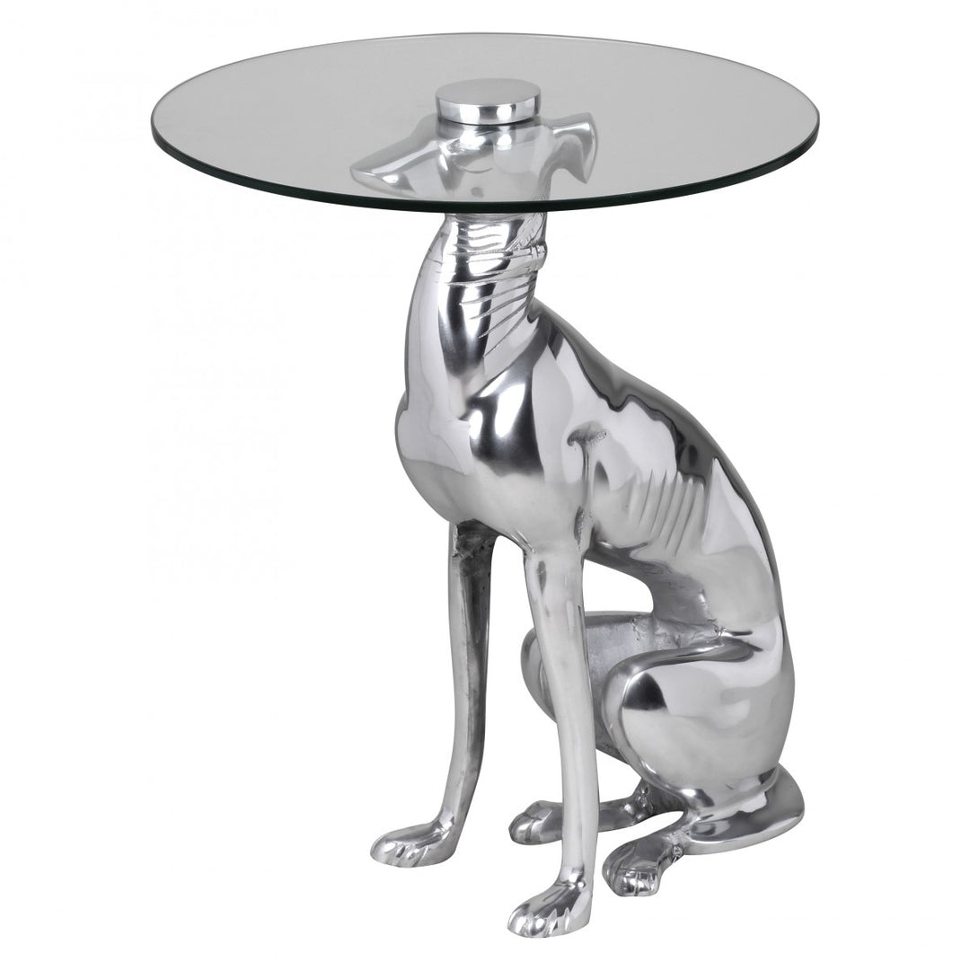 Windhund Skulptur Deko Beistelltisch_ Aluminium/Glas - Handgefertigt_ Einzigartig - KADIMA DESIGN_Größe_ 40x40x50 cm_