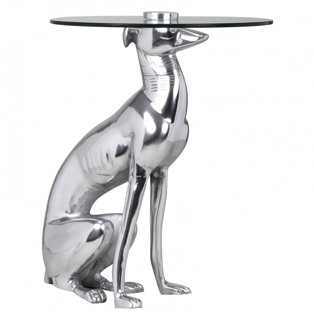 Windhund Skulptur Deko Beistelltisch_ Aluminium/Glas - Handgefertigt_ Einzigartig - KADIMA DESIGN_Größe_ 40x40x50 cm_