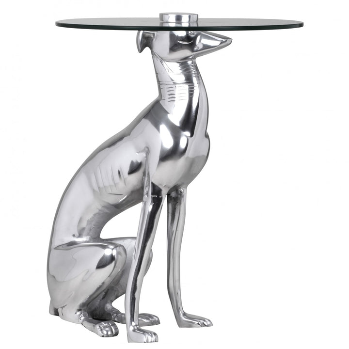 Windhund Skulptur Deko Beistelltisch_ Aluminium/Glas - Handgefertigt_ Einzigartig - KADIMA DESIGN_Größe_ 40x40x50 cm_