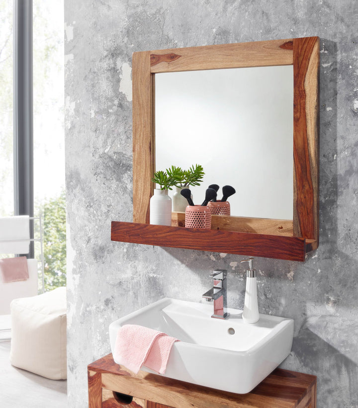 KADIMA DESIGN Wandspiegel aus massivem Sheeshamholz für stilvolles Badezimmerdesign - Handgefertigt_ robust & chic_Braun_#sku_BARWL6.649#