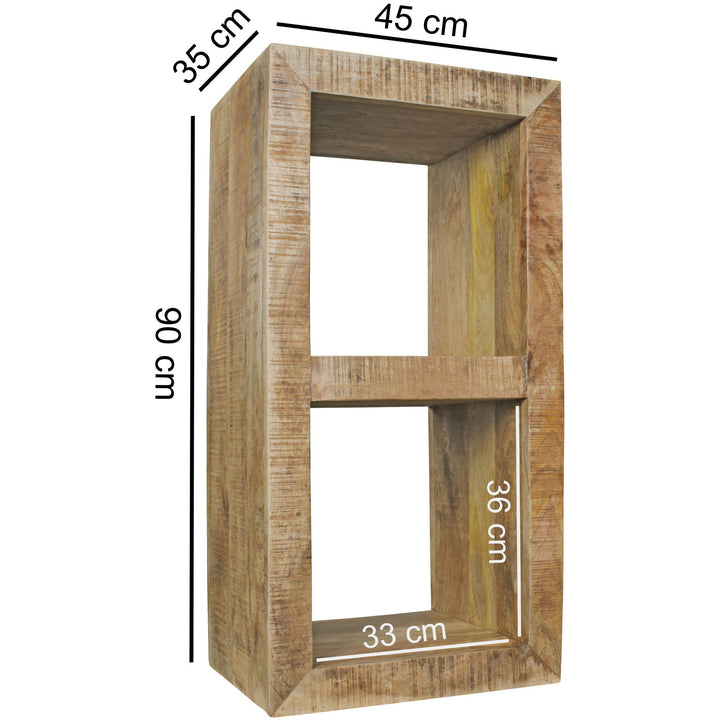 Holzregal EWA_ Rustikales Standregal_ Cube-Form_ Vintage-Shabby-Look_ 2 Innenräume_ recyceltes Mango-Massivholz - KADIMA DESIGN_Farbe_ Beige_ Größe_ 45x35x90 cm_