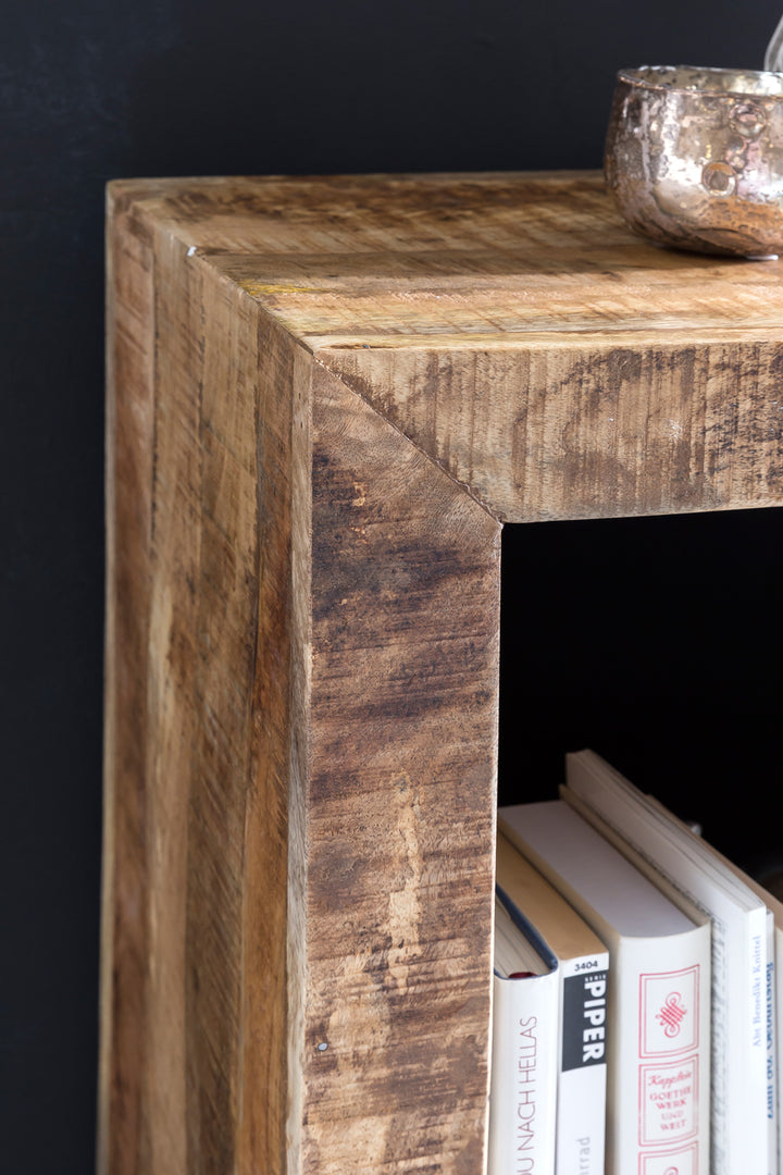 Holzregal EWA_ Rustikales Standregal_ Cube-Form_ Vintage-Shabby-Look_ 2 Innenräume_ recyceltes Mango-Massivholz - KADIMA DESIGN_Farbe_ Beige_ Größe_ 45x35x90 cm_