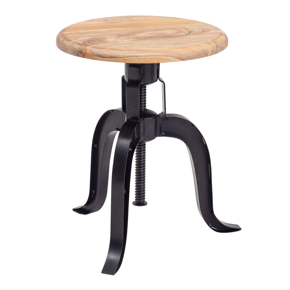 Rustikaler Industrial-Drehhocker aus Akazienholz und Eisen_ höhenverstellbare Sitzfläche - KADIMA DESIGN_Größe_ 39x39x48 cm_