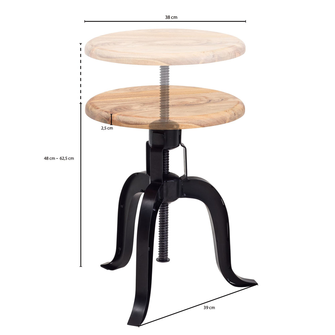Rustikaler Industrial-Drehhocker aus Akazienholz und Eisen_ höhenverstellbare Sitzfläche - KADIMA DESIGN_Größe_ 39x39x48 cm_