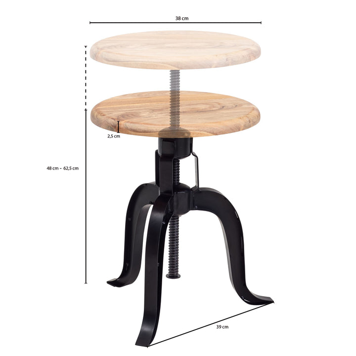 Rustikaler Industrial-Drehhocker aus Akazienholz und Eisen_ höhenverstellbare Sitzfläche - KADIMA DESIGN_Größe_ 39x39x48 cm_