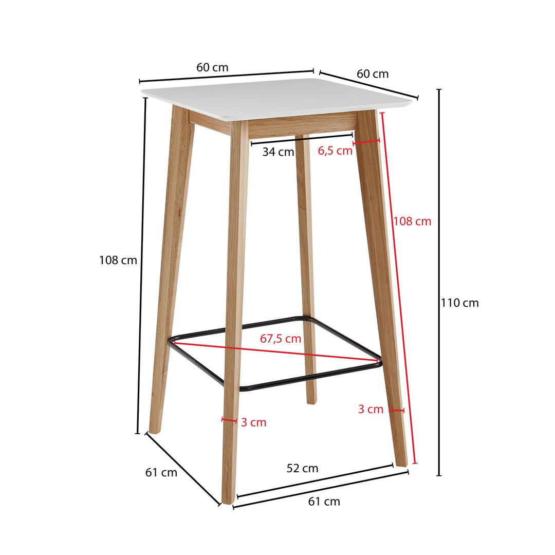 Skandinavischer Bartisch_ Eichenbeine_ quadratische Tischplatte_ 50 kg Belastbarkeit - KADIMA DESIGN_Größe_ 60x60x110 cm_