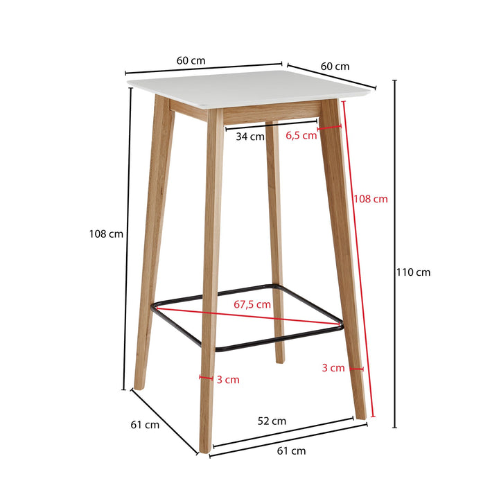 Skandinavischer Bartisch_ Eichenbeine_ quadratische Tischplatte_ 50 kg Belastbarkeit - KADIMA DESIGN_Größe_ 60x60x110 cm_