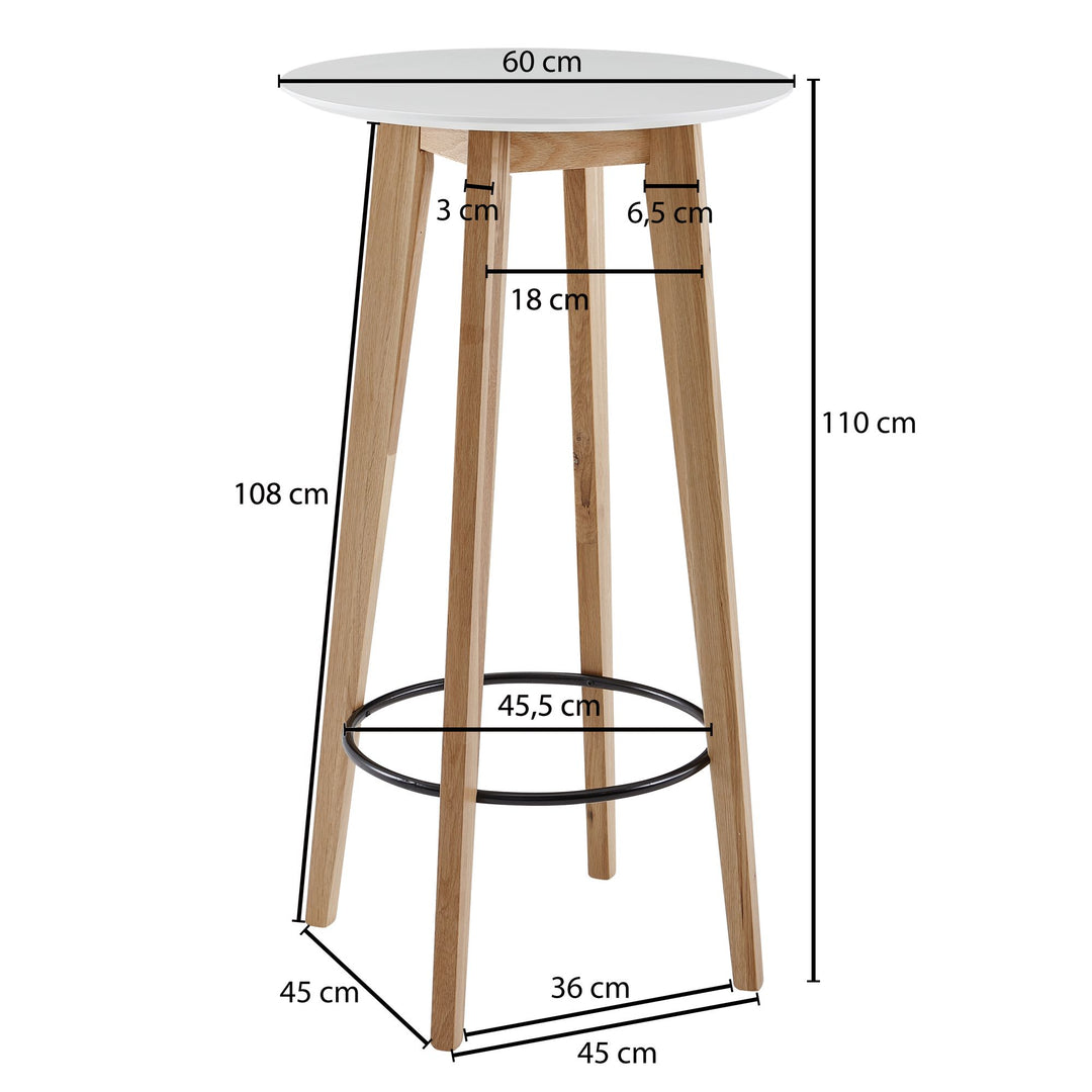 Skandinavischer Bartisch_ Eichenholz_ runde Tischplatte_ 50 kg Belastbarkeit - KADIMA DESIGN_Größe_ 60x60x110 cm_