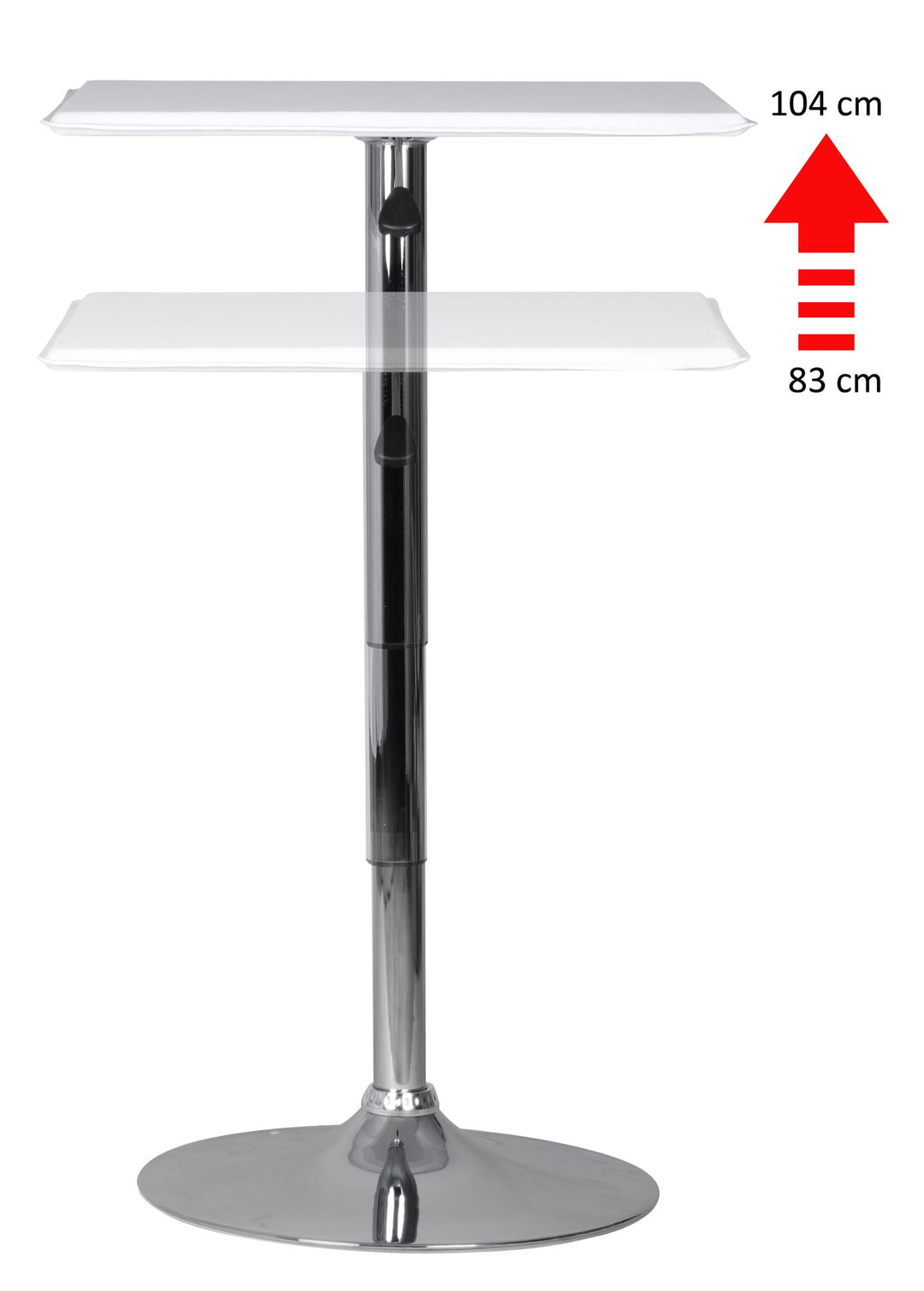 Stehtisch_ Höhenverstellbare Leder-Optik Tischplatte_ Chromgestell_ 63x63 cm_ drehbar_ Weiß - KADIMA DESIGN_Größe_ 63x63x83 cm_