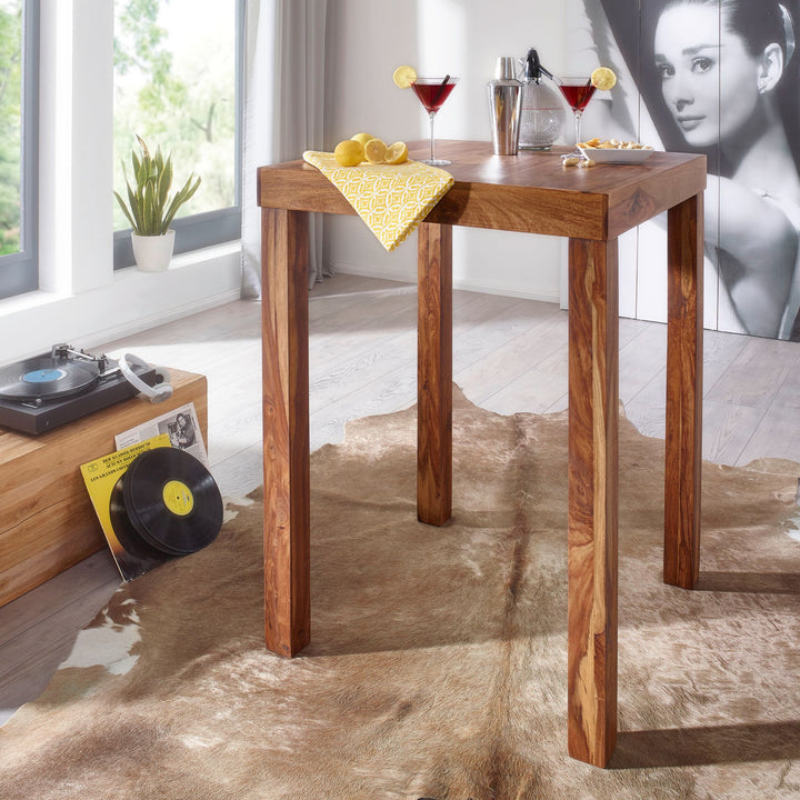 Rustikaler Sheeshamholz Bartisch_ Stabile Konstruktion_ Einzigartiges Design - KADIMA DESIGN_Größe_ 80x80x110 cm_