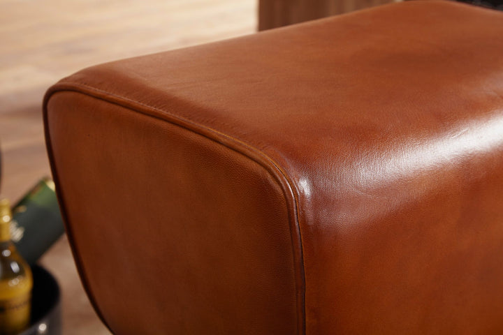 Sportlicher Turnbock-Barhocker_ Ziegenleder und Mango Massivholz_ 43x75x43 cm_ dunkelbraun - KADIMA DESIGN_Größe_ 43x43x75 cm_