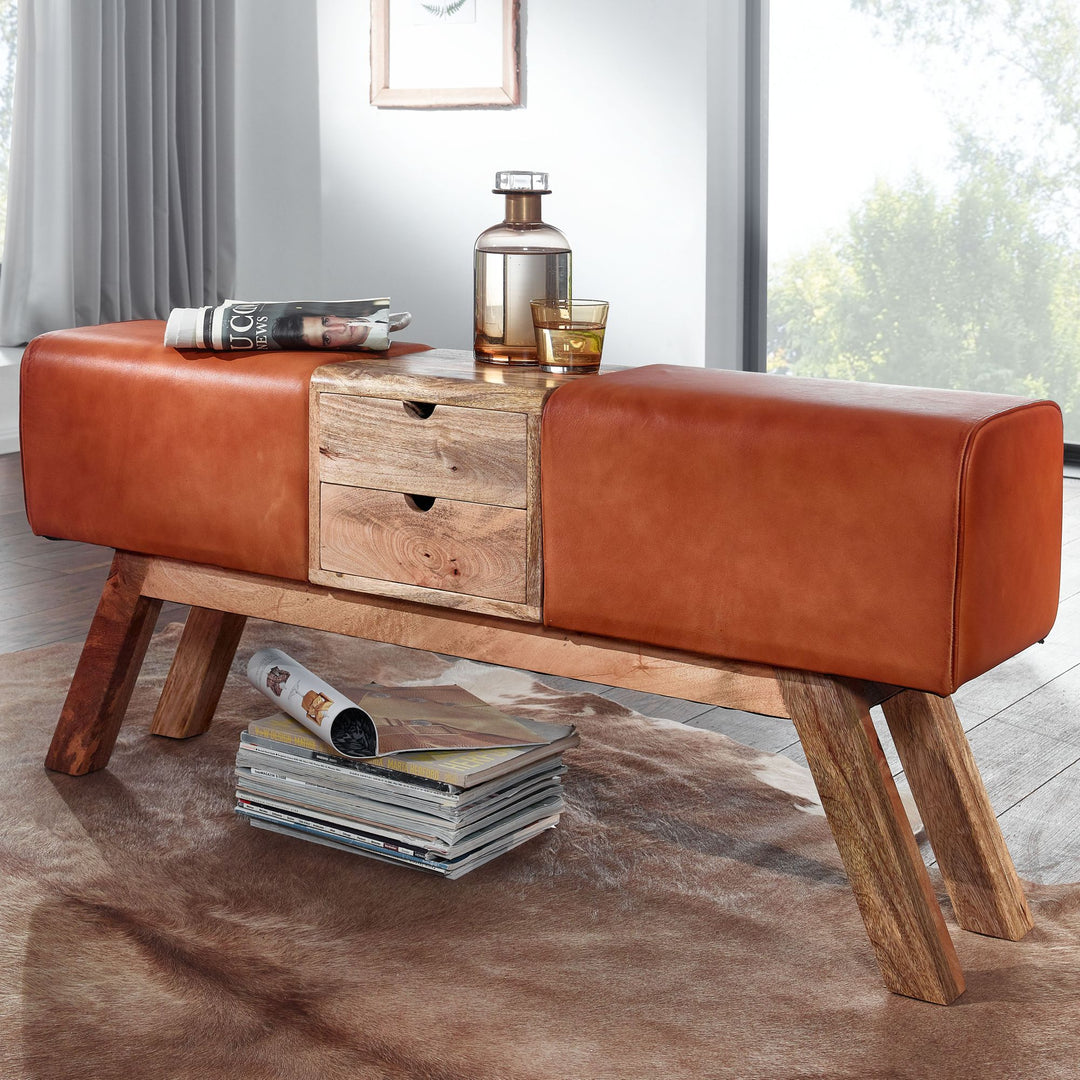 Retro-Sitzbank mit Schubladen: Massivholz, Stoffbezug, 120x56x30 cm, 2 –  Kadima Design