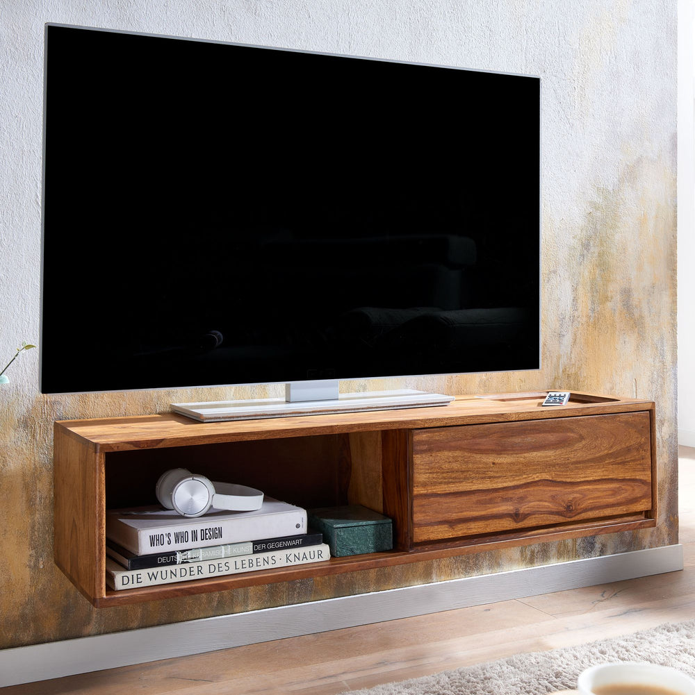 Sheesham TV-Kommode_ bis 50 Zoll_ Schublade_ offenes Fach_ Einfache Reinigung - KADIMA DESIGN_Größe_ 108x34x25 cm_