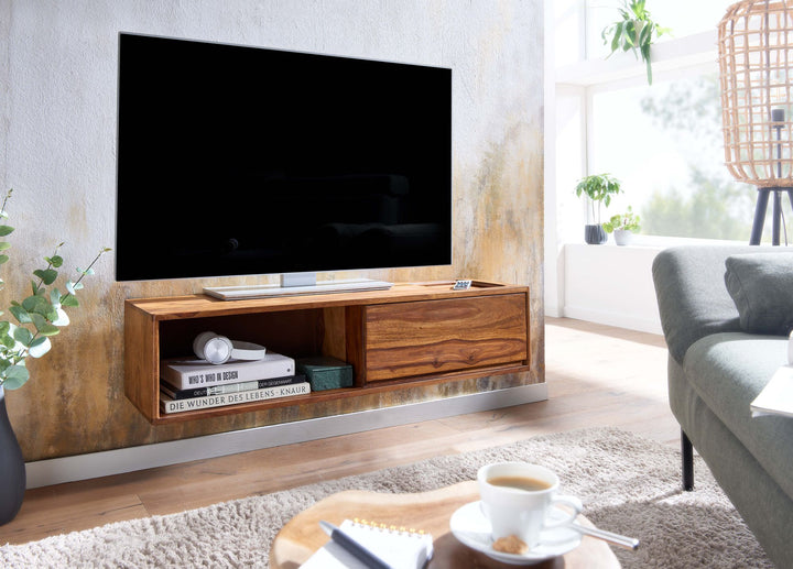KADIMA DESIGN Massivholz TV-Kommode aus Sheeshamholz - Modernes Design_ Stauraum_ Einfache Reinigung - Perfekt für Fernseher bis 50 Zoll_Braun_#sku_BARWL6.524#