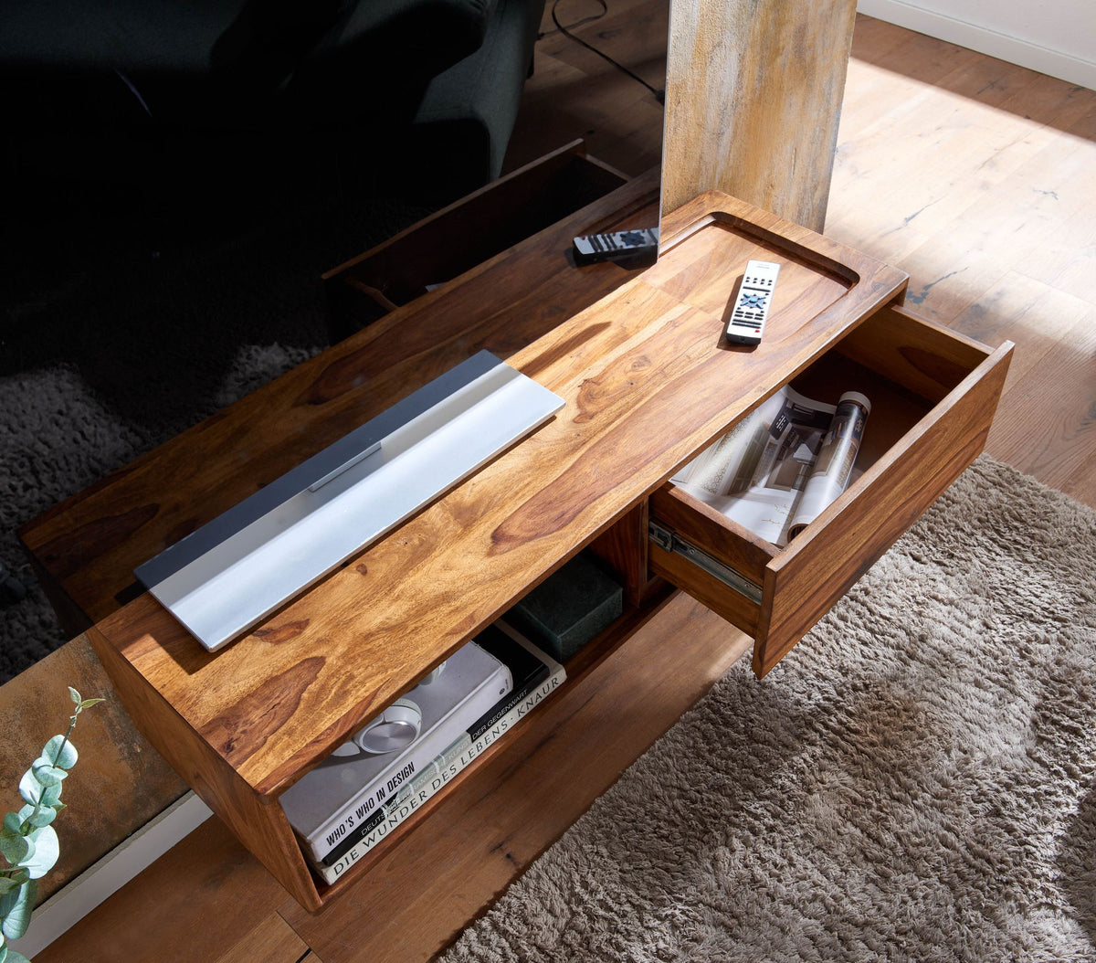 Sheesham TV-Kommode  bis 50 Zoll  Schublade  offenes Fach  Einfache Reinigung - KADIMA DESIGN Größe  108x34x25 cm