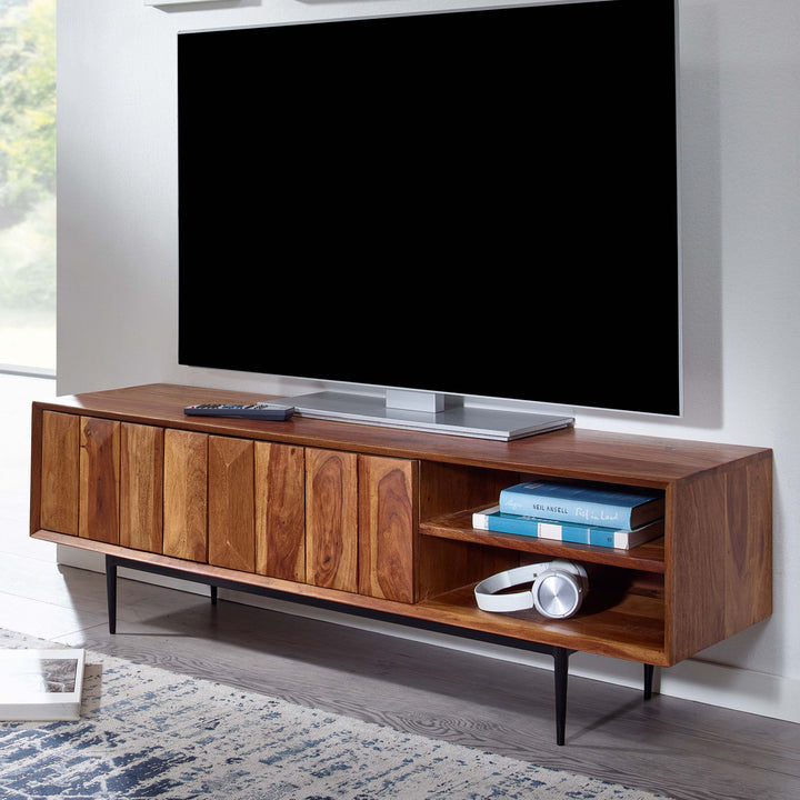 TV-Kommode_ Sheeshamholz_ bis 55 Zoll_ Push-to-Open_ Edelstahlbeine - KADIMA DESIGN_Größe_ 123x35x42 cm_