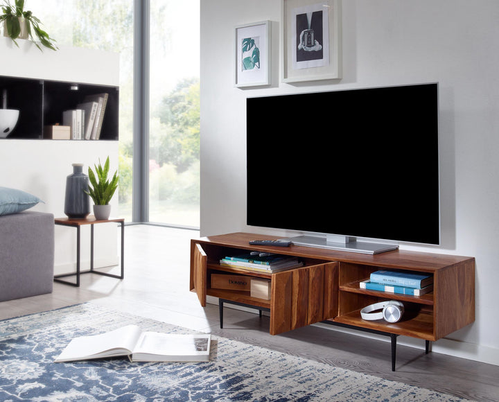 TV-Kommode_ Sheeshamholz_ bis 55 Zoll_ Push-to-Open_ Edelstahlbeine - KADIMA DESIGN_Größe_ 123x35x42 cm_