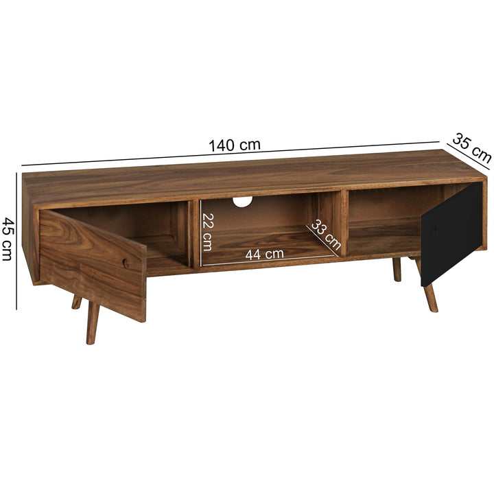 TV-Lowboard SAVIO_ Rustikale Landhaus-Optik_ Massivholz Sheesham_ Viel Stauraum_ Einzigartige Maserung - KADIMA DESIGN_Farbe_ Schwarz_ Größe_ 140x35x45 cm_