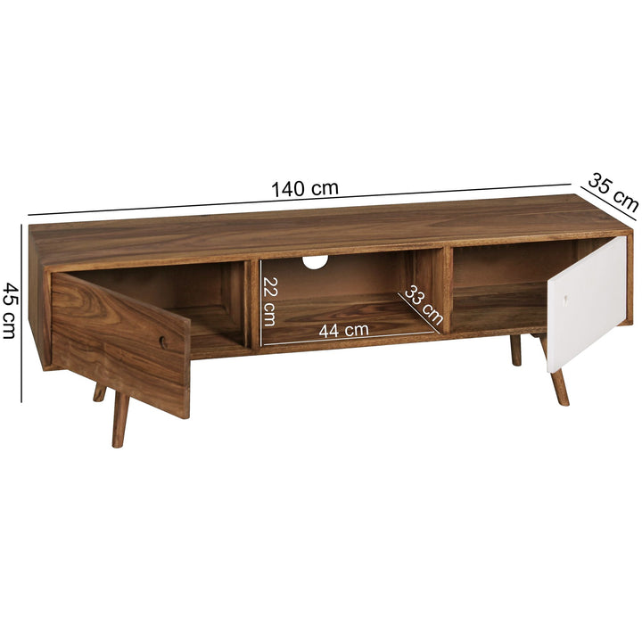 TV-Lowboard SAVIO_ Rustikale Landhaus-Optik_ Massivholz Sheesham_ Viel Stauraum_ Einzigartige Maserung - KADIMA DESIGN_Farbe_ Weiß_ Größe_ 140x35x45 cm_