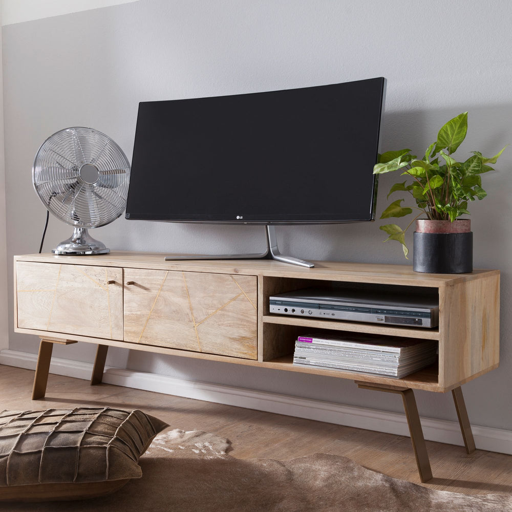 TV Lowboard Garda im Landhaus-Stil_ für Fernseher bis 55 Zoll_ Massivholz Mango und Metall_ 145x47x35 cm - KADIMA DESIGN_Größe_ 145x35x47 cm_