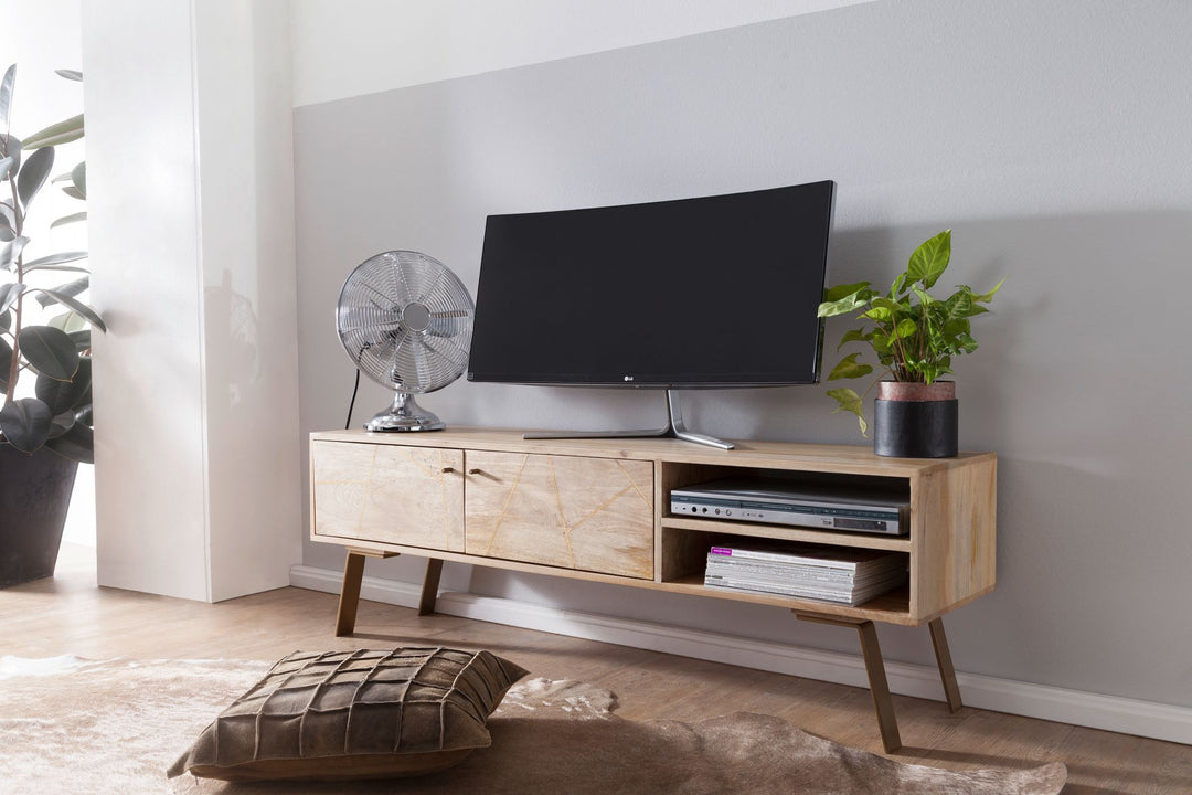 TV Lowboard Garda im Landhaus-Stil_ für Fernseher bis 55 Zoll_ Massivholz Mango und Metall_ 145x47x35 cm - KADIMA DESIGN_Größe_ 145x35x47 cm_