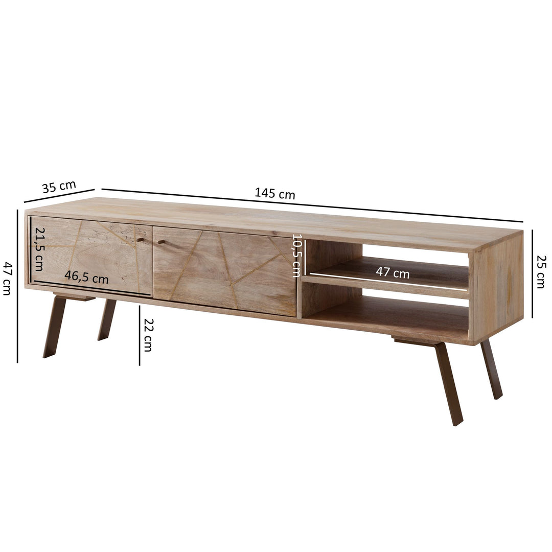 TV Lowboard Garda im Landhaus-Stil_ für Fernseher bis 55 Zoll_ Massivholz Mango und Metall_ 145x47x35 cm - KADIMA DESIGN_Größe_ 145x35x47 cm_