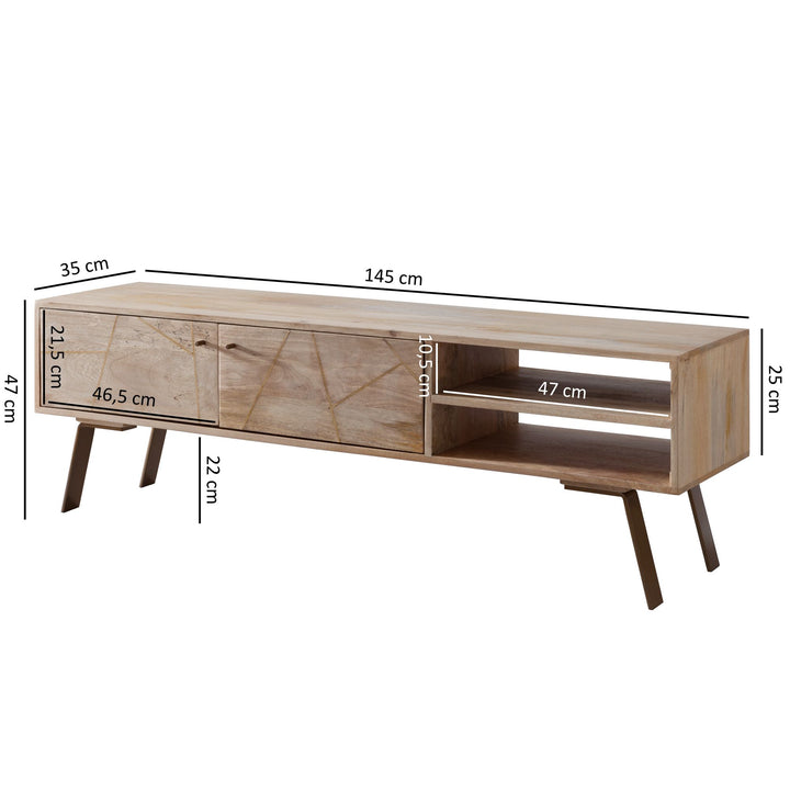 TV Lowboard Garda im Landhaus-Stil_ für Fernseher bis 55 Zoll_ Massivholz Mango und Metall_ 145x47x35 cm - KADIMA DESIGN_Größe_ 145x35x47 cm_