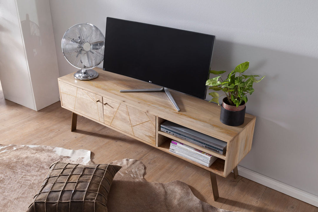TV Lowboard Garda im Landhaus-Stil_ für Fernseher bis 55 Zoll_ Massivholz Mango und Metall_ 145x47x35 cm - KADIMA DESIGN_Größe_ 145x35x47 cm_