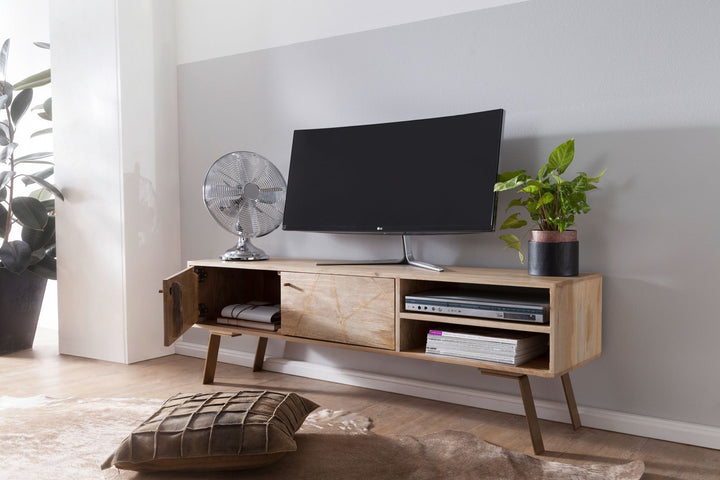 TV Lowboard Garda im Landhaus-Stil_ für Fernseher bis 55 Zoll_ Massivholz Mango und Metall_ 145x47x35 cm - KADIMA DESIGN_Größe_ 145x35x47 cm_