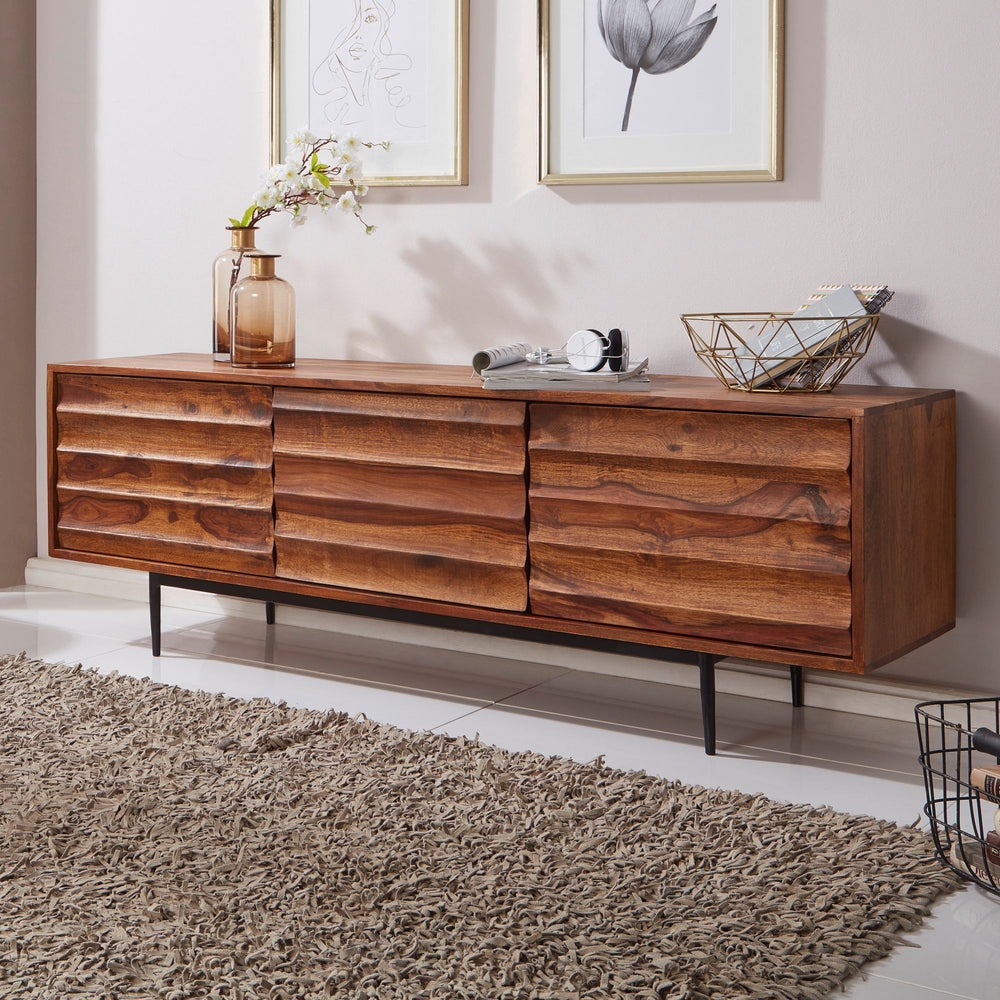 Industrial-Stil TV Lowboard_ Massivholz und Metall_ für TVs bis 55 Zoll_ Handgefertigt - KADIMA DESIGN_Größe_ 147x38x50 cm_