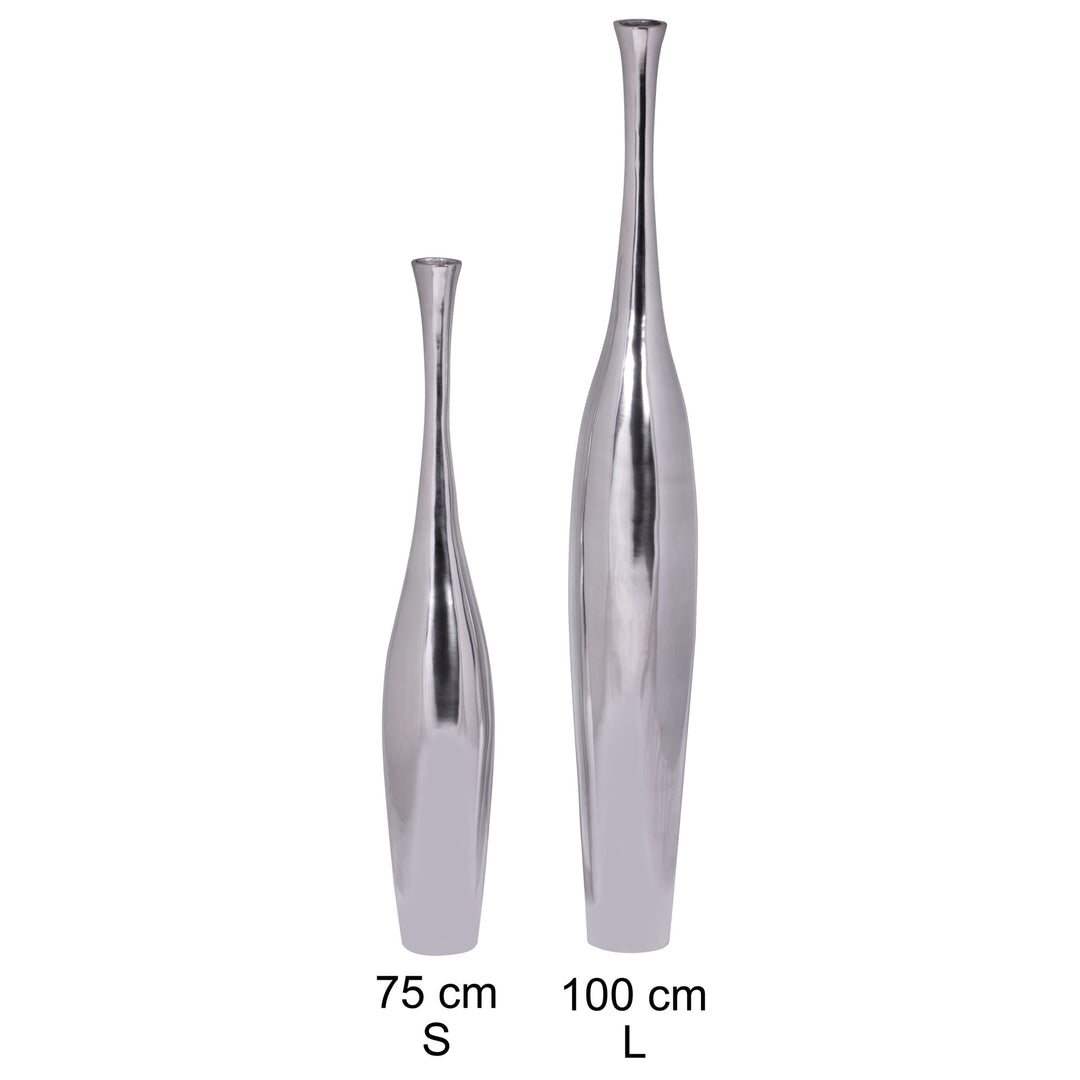 Große moderne Aluminium Blumenvase in Silber_ 75 cm hoch_ stilvoll - KADIMA DESIGN_Größe_ 12x12x75 cm_